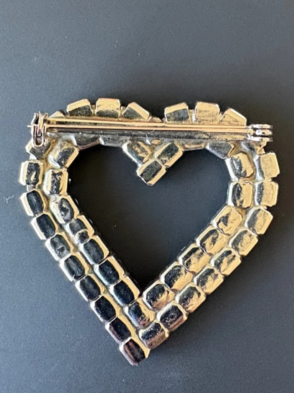 Rhinestone Heart Brooch Pin - Sparkling Clear Crystals - Picture 2 of 2